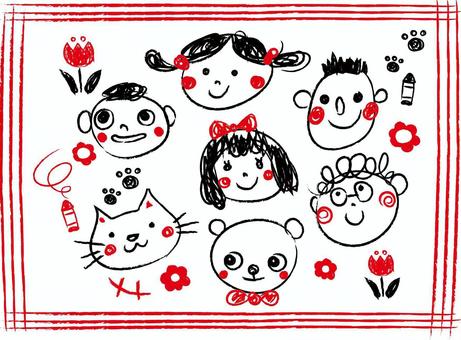 子供と動物 子供,動物,手描き,イラスト,線画のイラスト素材