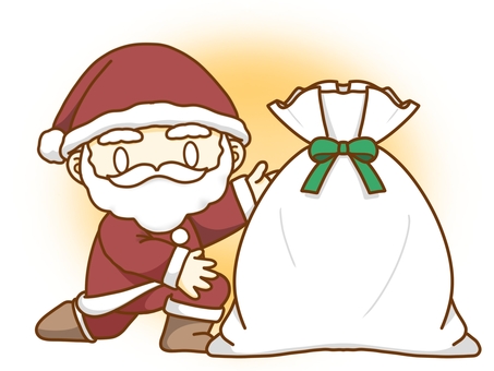 持ってきたよ〜 持ってきたよ〜 サンタクロース,クリスマス,プレゼント,袋,お届け物,配達,冬,可愛い,イラストのイラスト素材