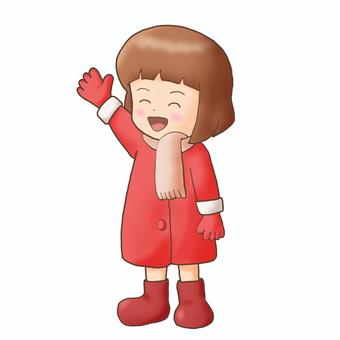 あいさつする女の子（冬の日常ポーズ） 女の子,あいさつ,冬,冬服,コート,マフラー,手袋,ブーツ,かわいい,笑顔のイラスト素材