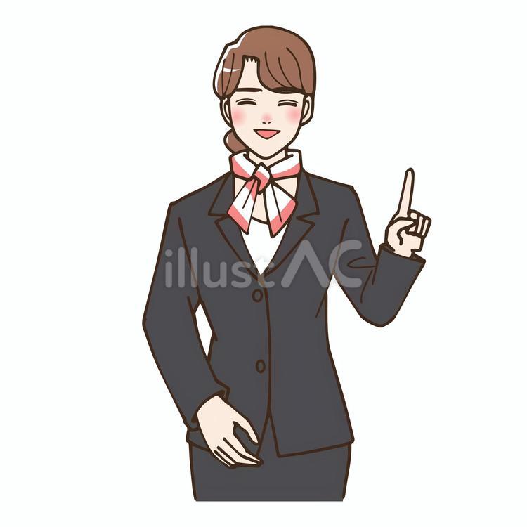 説明するスーツにスカーフを撒いた女性 客室乗務員,美容部員,お化粧のイラスト素材