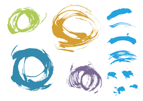 筆タッチいろいろな形の素材 筆タッチ,曲線,跳ね,波線,丸,点,カラー,シルエット,かすれ,手描きのイラスト素材