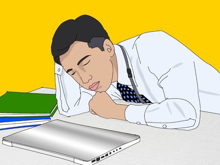 Illustration, male, office worker, snooze, 