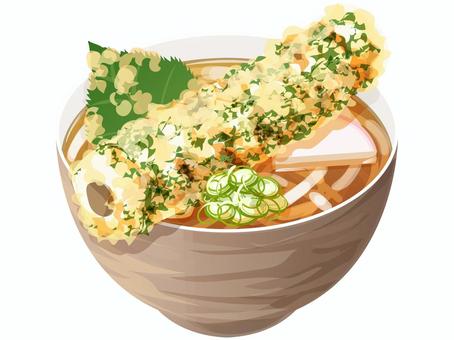 ちくわの磯辺揚げうどん1 うどん,磯辺揚げ,ちくわ,麺類,料理,食べ物,和食,ネギ,かまぼこ,大葉のイラスト素材
