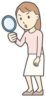  ロングヘア女性-571-全身 虫眼鏡,女性,女の子,人物,かわいい,探す,検索,見る,発見,ルーペのイラスト素材