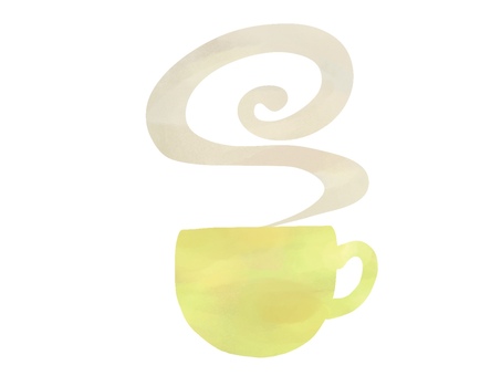 湯気が立つ水彩風の黄色いコーヒーカップ カフェ,コーヒー,紅茶,飲み物,湯気,マグカップ,食器,水彩,手書き,かわいいのイラスト素材