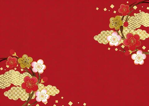 Hemp pattern background with gold Japanese pattern, setsubun, prune, fleurs, JPG and AI