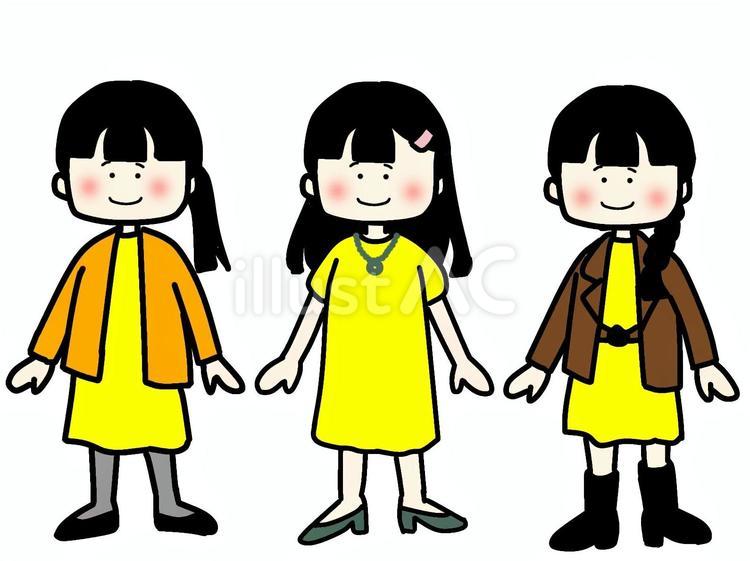 節約女子の着回しコーデ 着回し,ワンピース,アクセサリーのイラスト素材