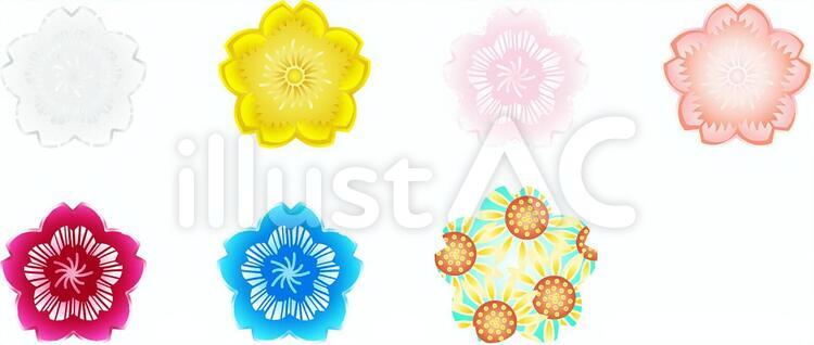 さくら7点 水色,グラデーション,黄色のイラスト素材