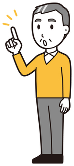 ニット中年男性(黄)-462-全身  ニット中年男性(黄)-462-全身 指差し,おじさん,男性,中年,お父さん,パパ,シニア,ミドルエイジ,人物,かわいいのイラスト素材