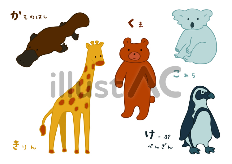 どうぶつ　か行 動物,セット,手書きのイラスト素材