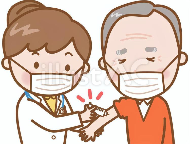 おじいさん：注射（マスク） 注射,予防注射,予防接種のイラスト素材