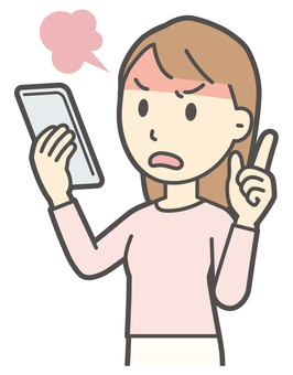  ロングヘア女性-275-バスト スマホ,怒る,女性,女の子,人物,かわいい,怒り,キレる,ムカつく,喧嘩のイラスト素材