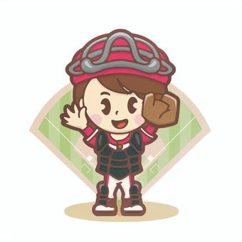 女性野球選手　捕手 女性,全身,デフォルメ,野球,グローブ,プロテクター,キャッチャーのイラスト素材