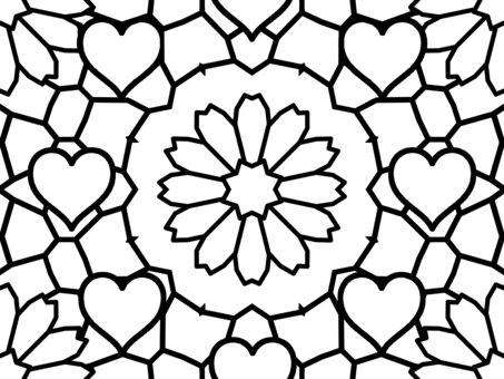 シームレスなモザイク　ｒ　花柄の線画 花柄,ガーデニング,ハート,マーク,お祝い,飾り,幸せ,ロマン,ロマンティック,かわいいのイラスト素材