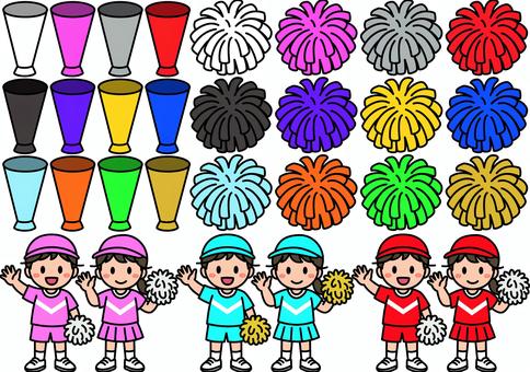 応援のアイテムです。 応援,シンプル,ボンボン,メガホン,子供,チア,笑顔,元気,スポーツ,観戦のイラスト素材