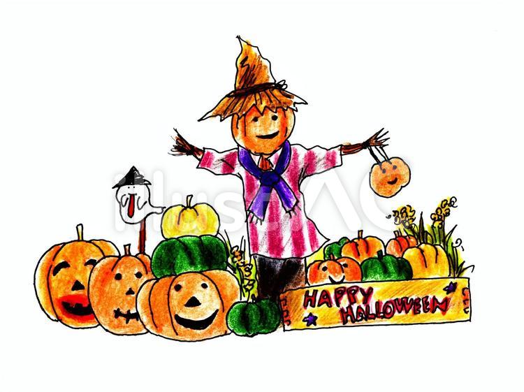 ハロウイーンのかかし ハロウィン,案山子,手書きのイラスト素材