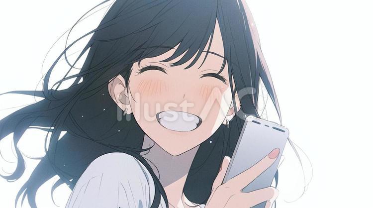 スマホを持つ笑顔の女の子 女の子,スマホ,笑顔のイラスト素材