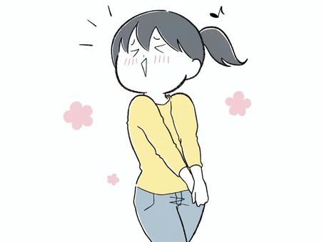 ソワソワが止まらないハッピーな女子 そわそわ,もじもじ,女性,人物,照れる,ときめく,ハッピー,嬉しい,喜ぶ,興奮のイラスト素材