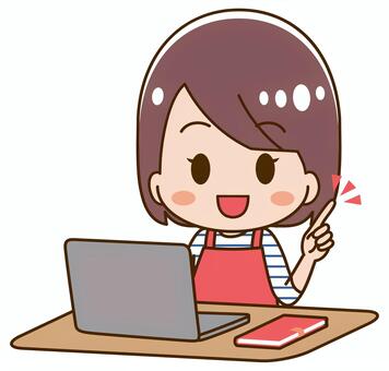 Housewife pointing at the computer, , JPG and PNG