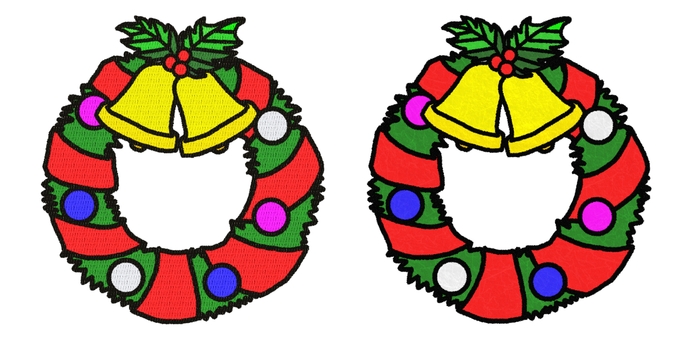 ワッペン風と貼り絵風のクリスマスリース クリスマスリース,クリスマス,リース,植物,柊,12月,冬,リボン,ベル,キラキラのイラスト素材