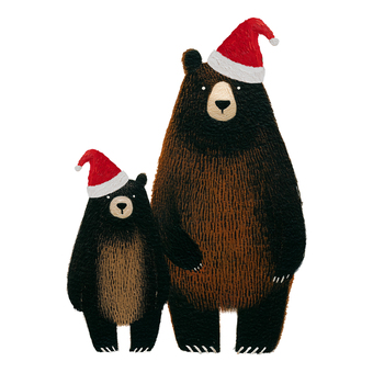 厚塗りくまの親子クリスマス クリスマス,冬,トナカイ,動物,帽子,鈴,へたうま,手描き,絵具,厚塗りのイラスト素材