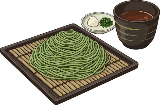 茶そば 茶そば,蕎麦,麺つゆ,大根おろし,ざるそば,ベクター,ランチ,ディナーのイラスト素材