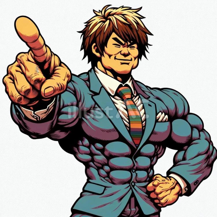 指を立てるマッチョ男性 マッチョ,スーツ,カートゥーンのイラスト素材