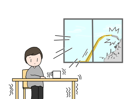 工事による騒音と振動 工事,騒音,振動,近隣住民,解体工事,住居,揺れ,重機,影響,人物のイラスト素材