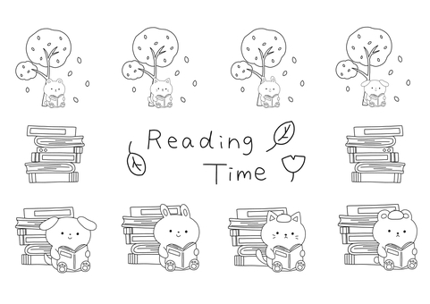 読書の秋セット 読書の秋セット 読書,本,読む,秋,木,動物,犬,猫,くま,うさぎのイラスト素材