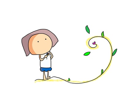 つる　おかっぱ ハート,つる,伸びる,おかっぱ,女の子,七色,花のイラスト素材