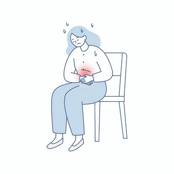 腹痛でつらそうな女性 人物,女性,腹痛,胃痛,体調,不良,痛み,生理,つらい,悩みのイラスト素材