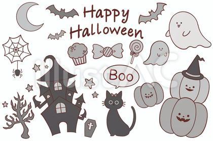 ハロウィンのイラストセット(白黒)