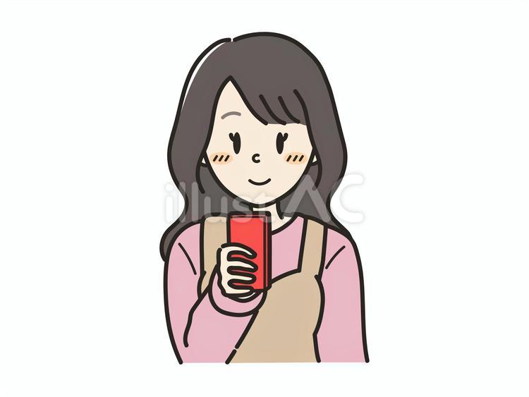 楽しそうにスマホの画面を見る女性 女性,大人,人物のイラスト素材