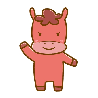 かわいい馬6•赤い馬•手を挙げる 馬,動物,赤,手を挙げる,キャラ,キャラクター,シンプル,かわいい,丙午,丙午イメージのイラスト素材