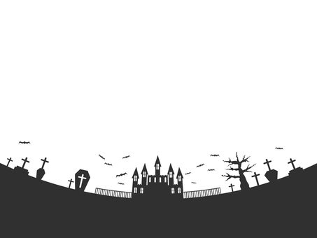 ハロウィンの怪しい館のフレーム背景　8 ハロウィン,秋,フレーム,10月,城,手描き,コウモリ,シンプル,かわいい,飾り罫のイラスト素材