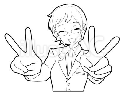 【白黒】ダブルピース【線画】