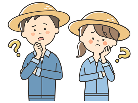 考える農家さん 考える農家さん 考える,悩む,困る,不安,わからない,はてな,迷う,疑問,質問,農家のイラスト素材