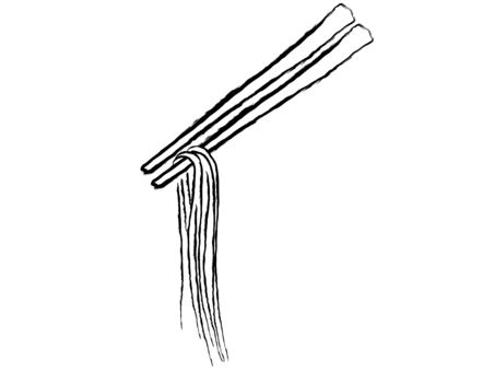 お箸で持ち上げた麺　筆絵 筆絵,手書き,お箸,メニュー,日本料理,居酒屋,〆,ラーメン,うどん,そうめんのイラスト素材