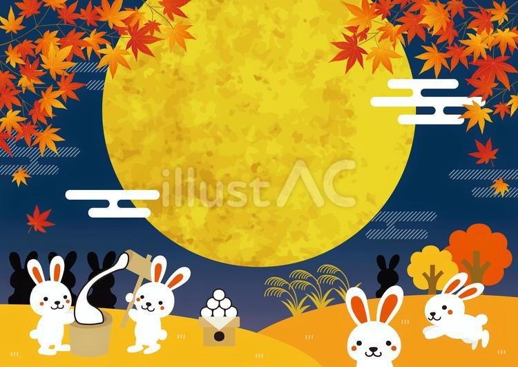 お月見するかわいいうさぎの背景 お月見,月見,うさぎのイラスト素材