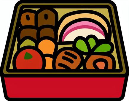 赤の重箱のおせちです。 重箱,おせち,シンプル,お正月,和風,日本,料理,縁起物,元旦,祝いのイラスト素材