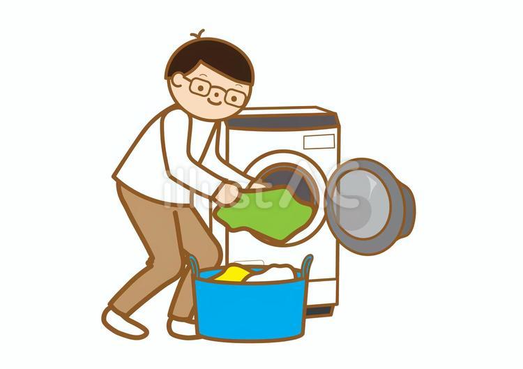 洗濯をする男性 洗濯,洗濯機,洗濯物のイラスト素材