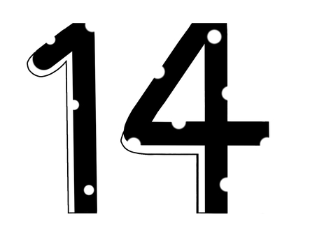 数字・14穴あき 数字,14,モノクロ,太線,穴あき,細い線付きのイラスト素材