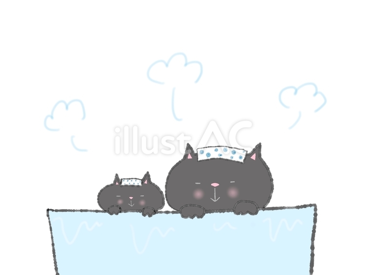 親子でお風呂（黒猫） 猫,保護猫,飼い猫のイラスト素材