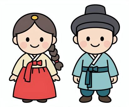 韓国の民族衣装 韓国,民族衣装,チマチョゴリ,韓服,男性,女性,デフォルメ,かわいい,衣装,服のイラスト素材