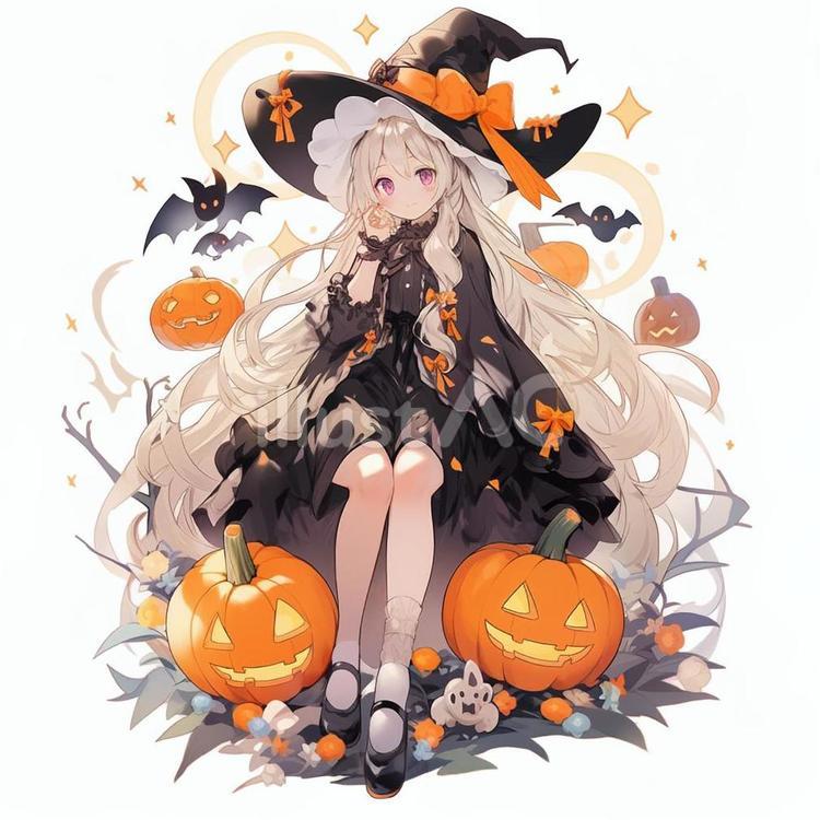 ハロウィン座る魔女 イラストイラスト - No: 24066122｜無料イラスト