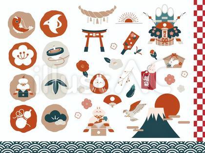 レトロな色合いの卯年用お正月素材セット
