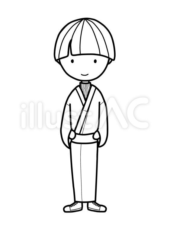 着物にセーターの男子　ぬり絵　線画 ぬり絵,線画,男の子のイラスト素材