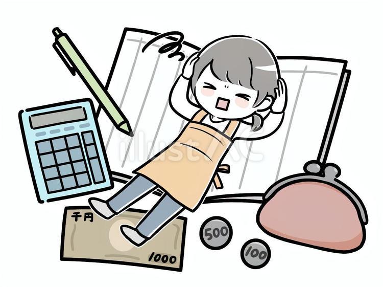家計管理に頭を悩ます女性１ 女性,主婦,エプロンのイラスト素材