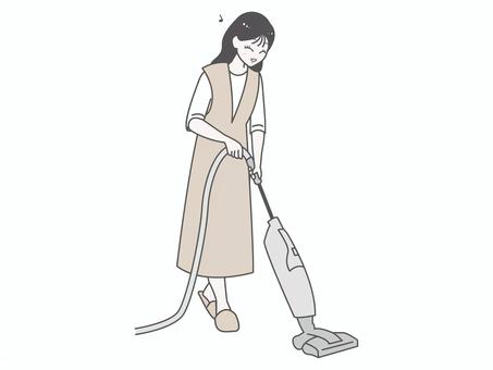 掃除機をかける女性｜楽しい 女性,掃除機,シンプル,かわいい,ベクター,おしゃれ,家事,掃除,主婦,楽しいのイラスト素材