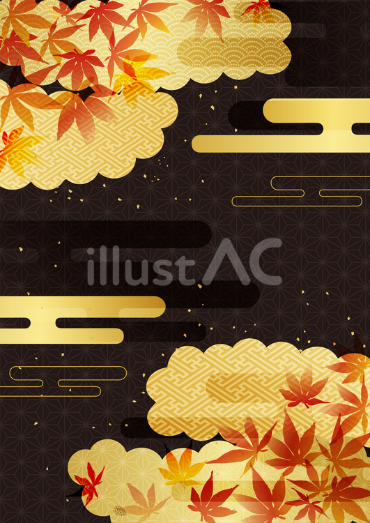 紅葉と和柄背景4109 紅葉,和柄,黒のイラスト素材